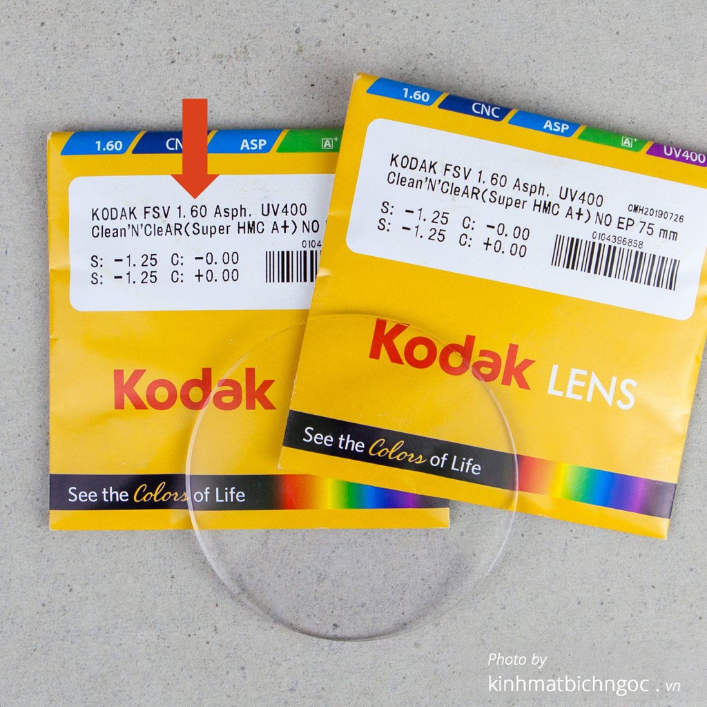 Tròng kính cận cao cấp 1.60 KoDAK FSV UV400 (USA), siêu chống nước
