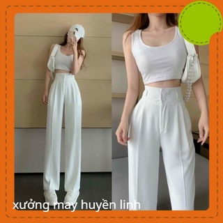 Quần tây ống rộng cạp cao 2 khuy siêu hách dáng phong cách hàn quốc