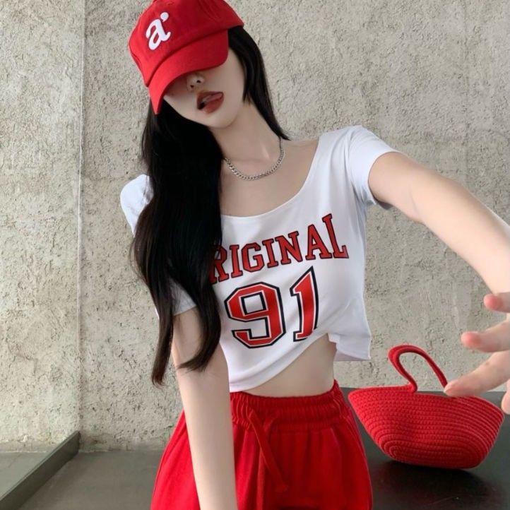 COZOK Set Áo Thun Ngắn Tay In Chữ + Quần Dài Lưng Cao Thời Trang Nữ