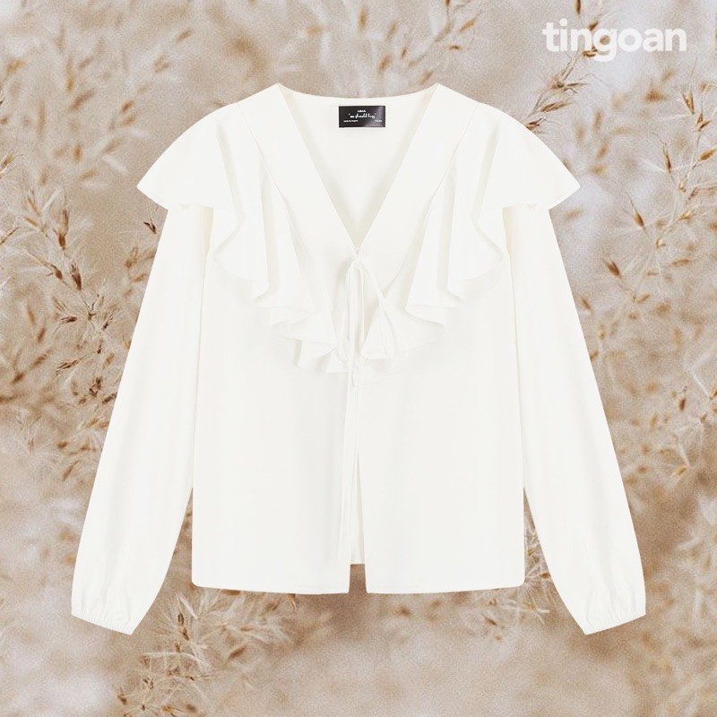 Áo sơmi lụa vai bèo chống nhăn tingoan IT’S HUNNIE BLOUSE/WH | BigBuy360 - bigbuy360.vn
