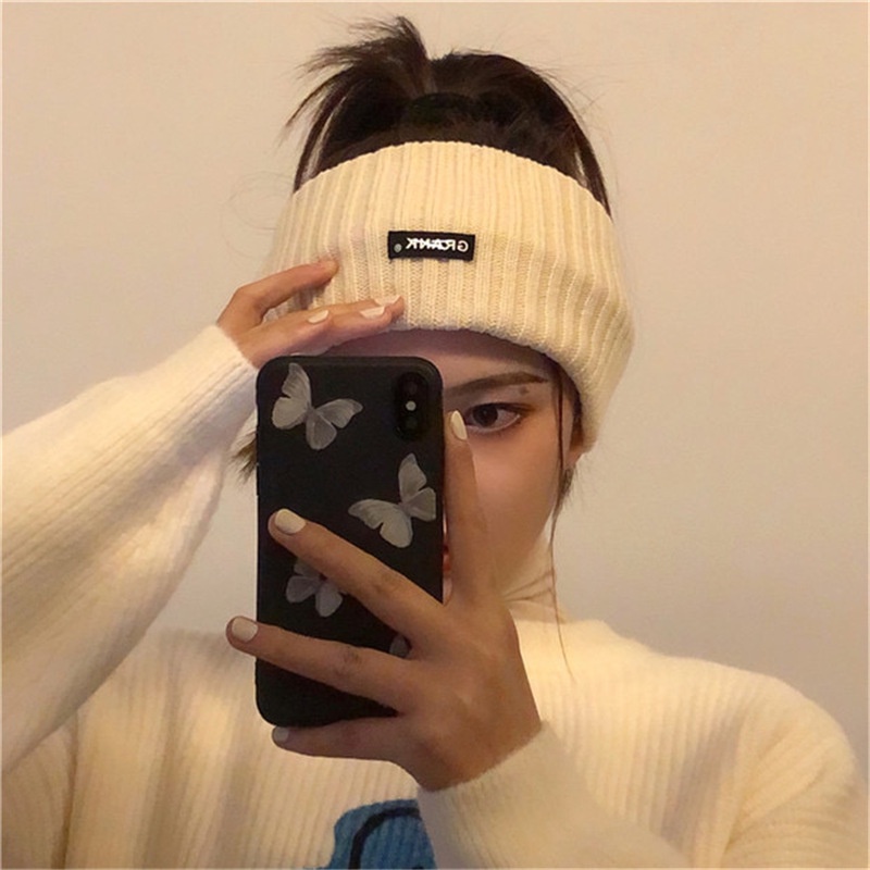 Băng đô len bản rộng phối họa tiết chữ phong cách Hàn Quốc cá tính trẻ trung