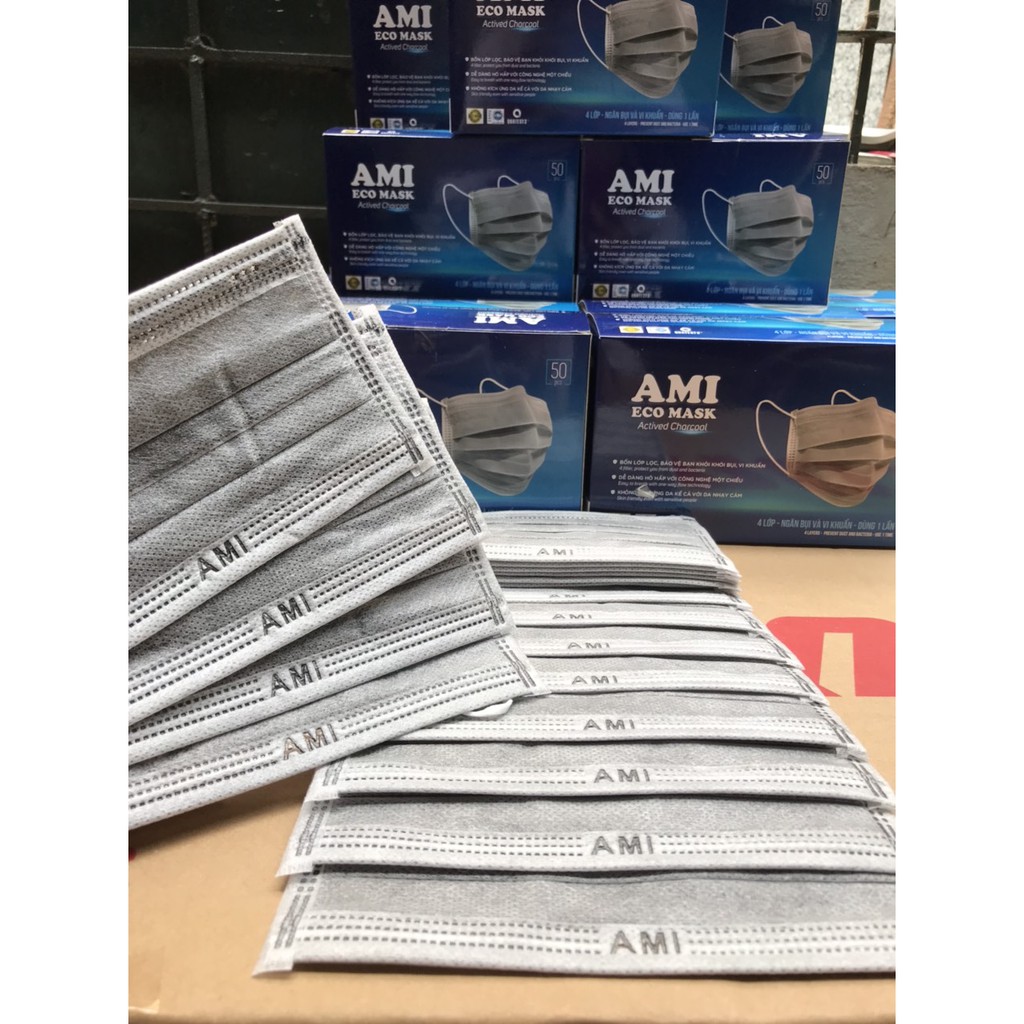1 Hộp 50 Chiếc Khẩu Trang Y Tế 4 lớp AMI hàng chất lượng cao Đen,xanh, trắng, xám