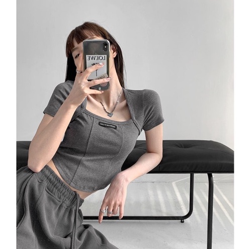 QADCOL Áo Thun Tay Ngắn Cổ Vuông Thời Trang Cho Nữ