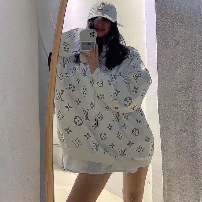 Áo hoodie họa tiết V nữ - Sweater nỉ form rộng tay bồng có mũ màu trắng, đen kiểu dáng trẻ trung đẹp ulzzang HOT | BigBuy360 - bigbuy360.vn