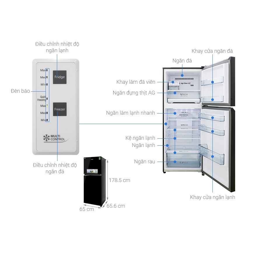 Tủ lạnh Panasonic Inverter 366 lít NR-BL381GKVN - Cảm biến thông minh Econavi, Multi Control, Miễn phí giao hàng HCM