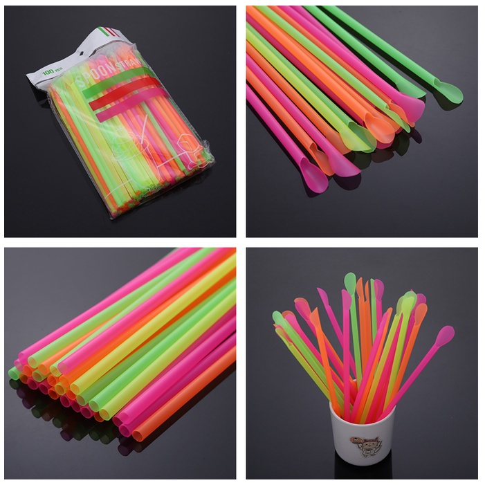 Ống Hút Bằng Nhựa Pp Hình Muỗng Nhiều Màu Sắc Dùng Một Lần Tiện Dụng