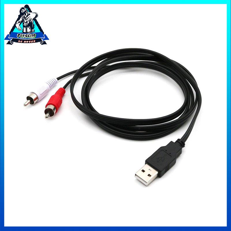 [Fitslim] USB A Male To 2X RCA Phono Male AV Cable Lead PC TV Aux Audio Video Adapter