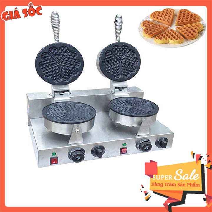 Máy Làm Bánh Waffle , Bánh Tàn Ong Công Nghiệp Đôi Khuôn Trái Tim