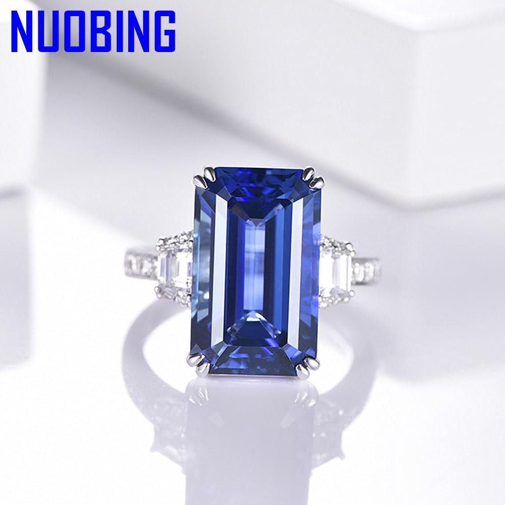 Square Blue Crystal Sapphire Gemstones Diamonds Rings For Women White Gold Silver Color Jewelry Bijoux Bague Fashion Party Gifts|Rings|
