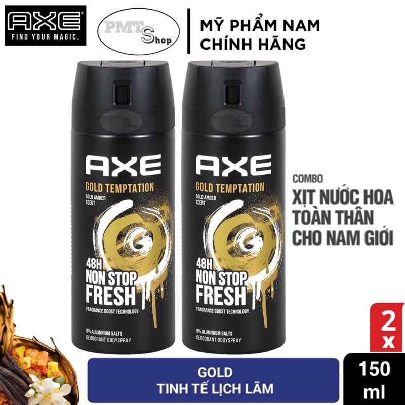 Combo 2 Xịt khử mùi toàn thân nam AXE Gold Temptation 150ml x 2 chai hương nước hoa