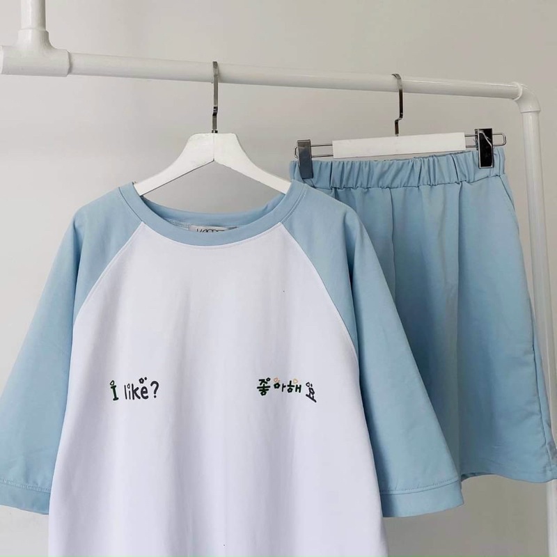Đồ Bộ Mặc Nhà Unisex Cotton In Chữ Hàn  Set Bộ Thun Cotton phong cách dễ thương