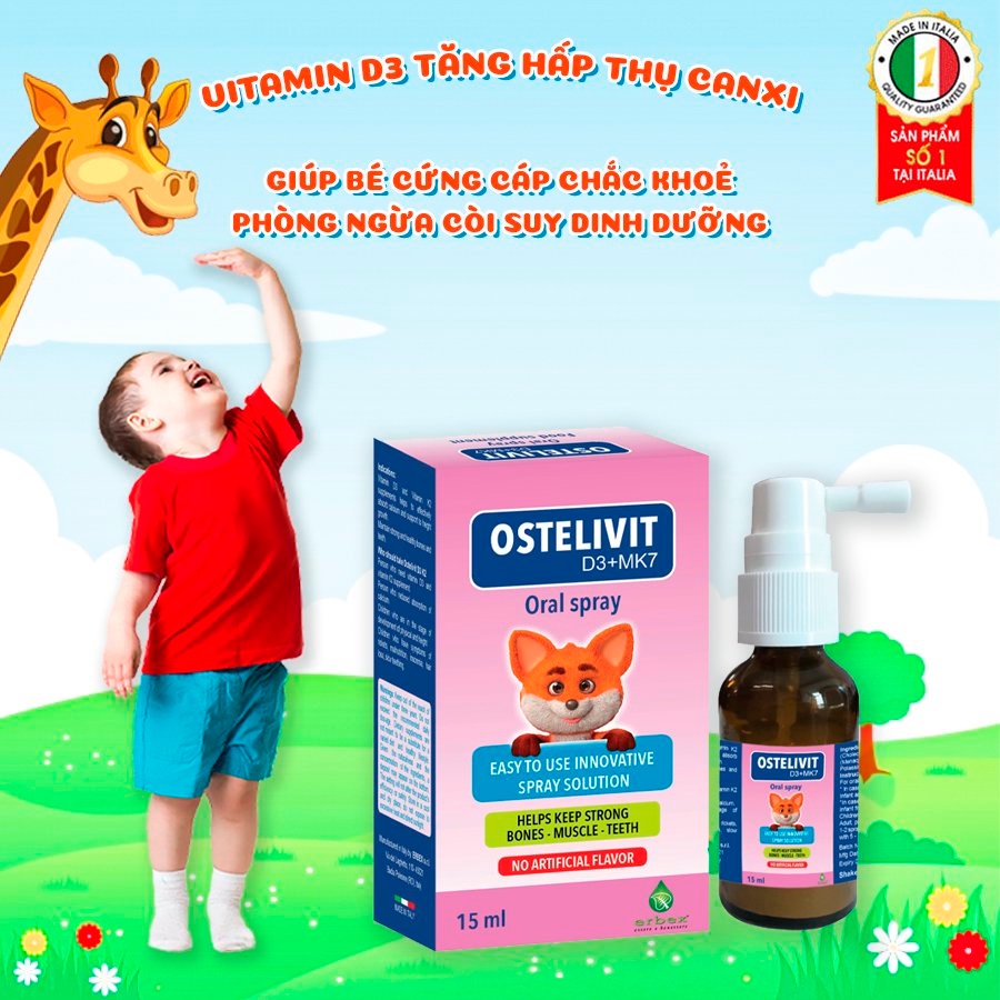 Ostelivit D3 K2 MK7 tăng cường hấp thu canxi cho bé giúp xương và răng chắc khỏe ọ 15ml