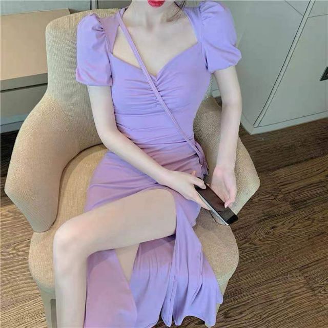 Đầm maxi thun xẻ tà