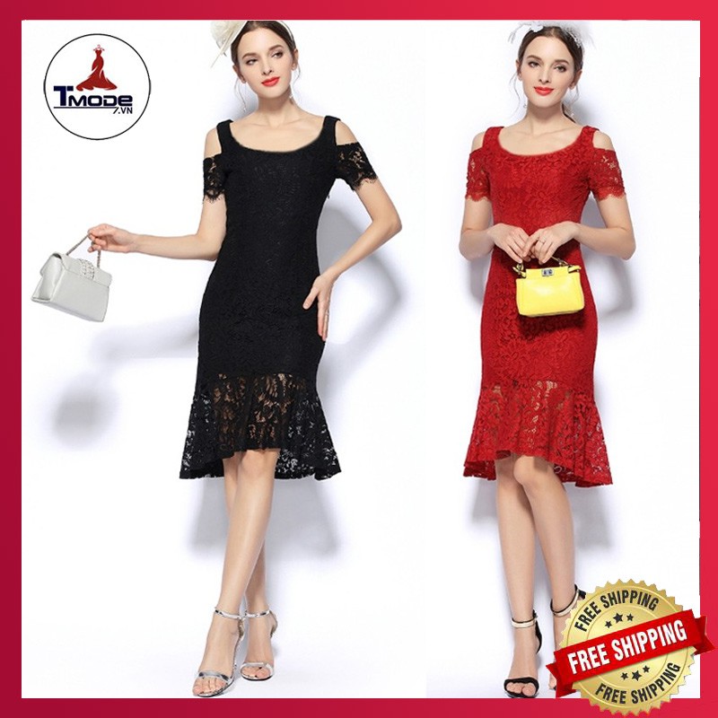 [VIDEO + ẢNH THẬT] ĐẦM REN DỰ TIỆC ĐUÔI CÁ HỞ VAI CAO CẤP