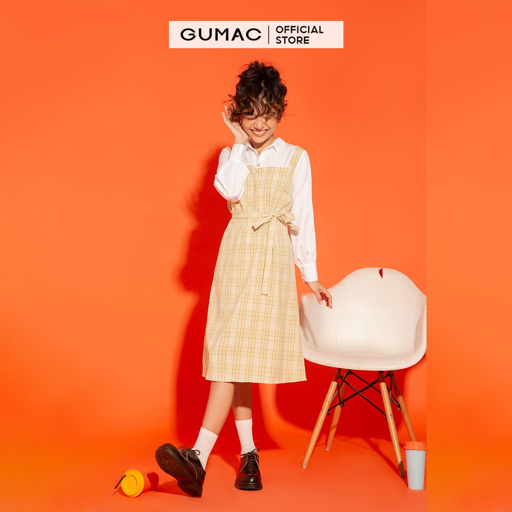 [Mã WABRGU50 giảm 10% đơn 250K] Đầm yếm nữ GUMAC form suông thiết kế trẻ trung màu vàng đủ size DA1225
