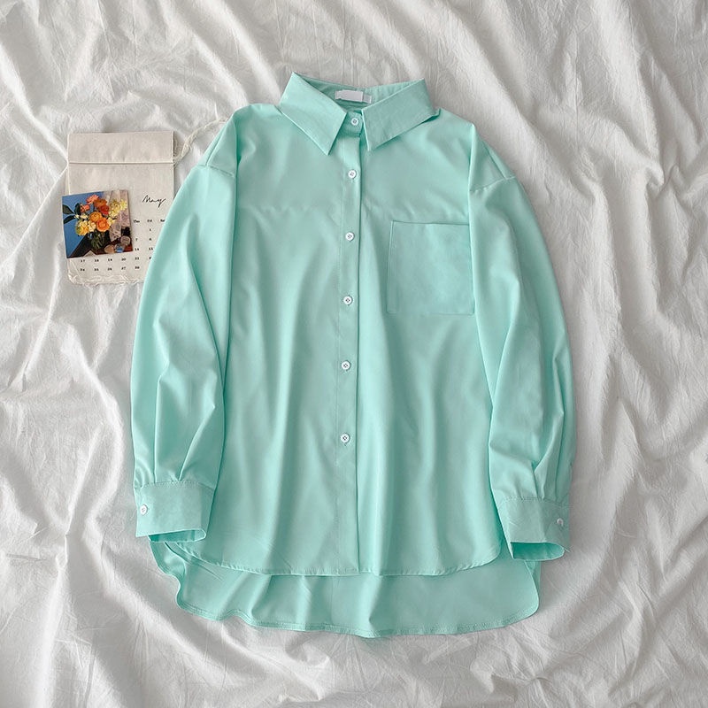 Áo sơ mi dáng rộng phong cách retro Hàn Quốc dễ phối đồ dành cho nữ