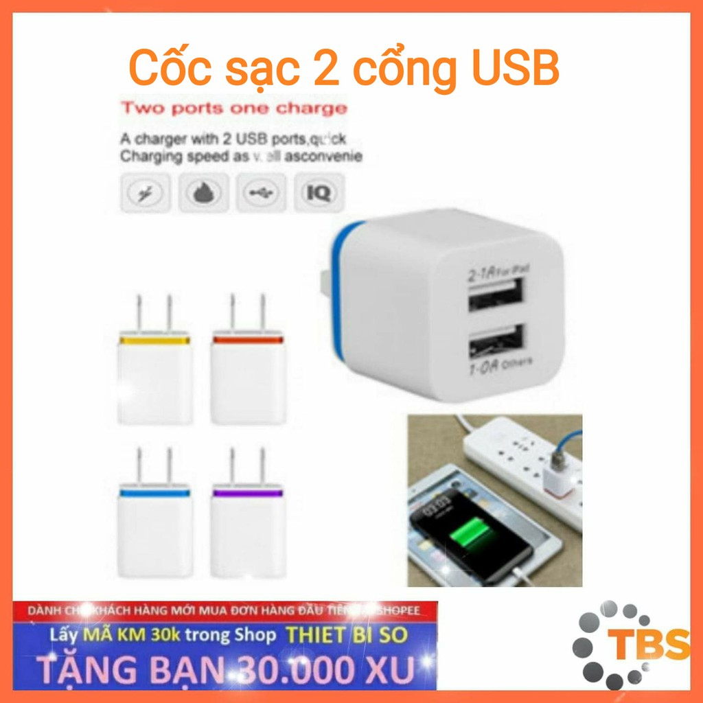 Cốc Sạc USB (Củ Sạc USB) 2 Cổng USB 2.1A và 1A chất lượng cao.