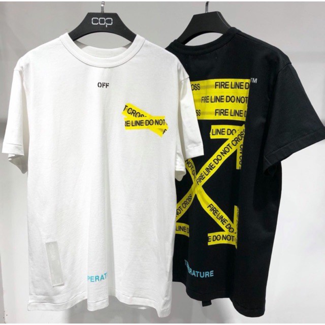 ÁO THUN OFF-WHITE FIRE LINE DO NOT CROSS TRẮNG / ĐEN MẪU COTTON XỊN