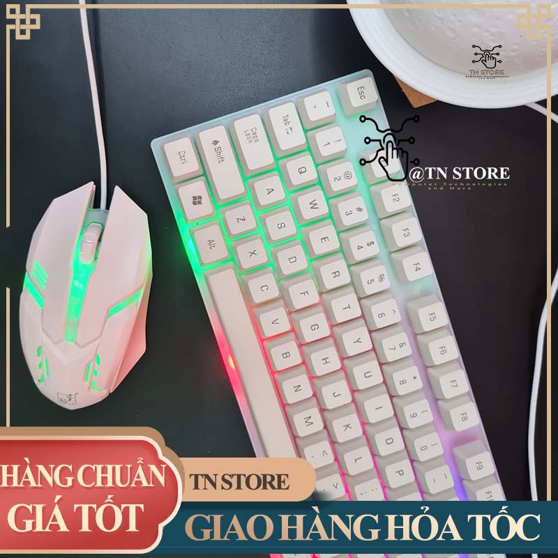 Combo bàn phím chuột MÀU TRẮNG GIẢ CƠ CÓ LED GIÁ RẺ Tn Store