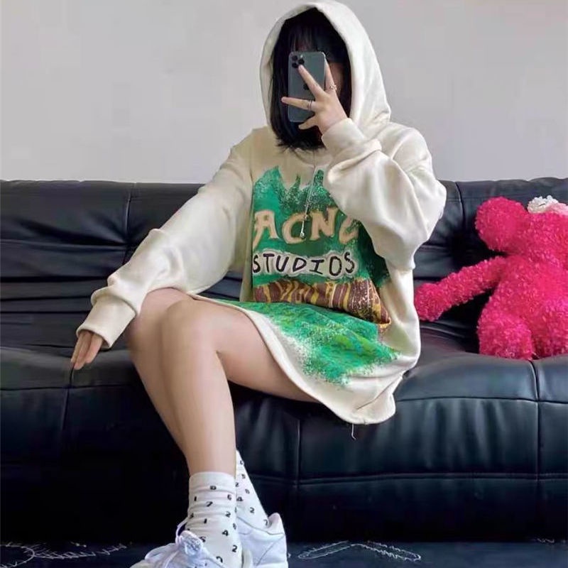 Áo Hoodie tay dài dáng rộng in họa tiết thời trang mùa thu mới cho nữ
