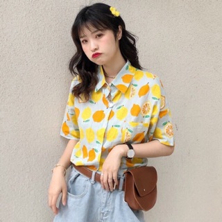 Áo sơ mi hoạ tiết trái chanh