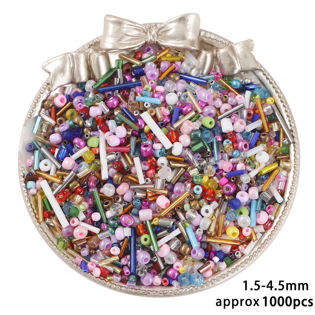 Set 1000 hạt thủy tinh tròn nhiều màu sắc làm trang sức thủ công 30g 1.5-4.5mm