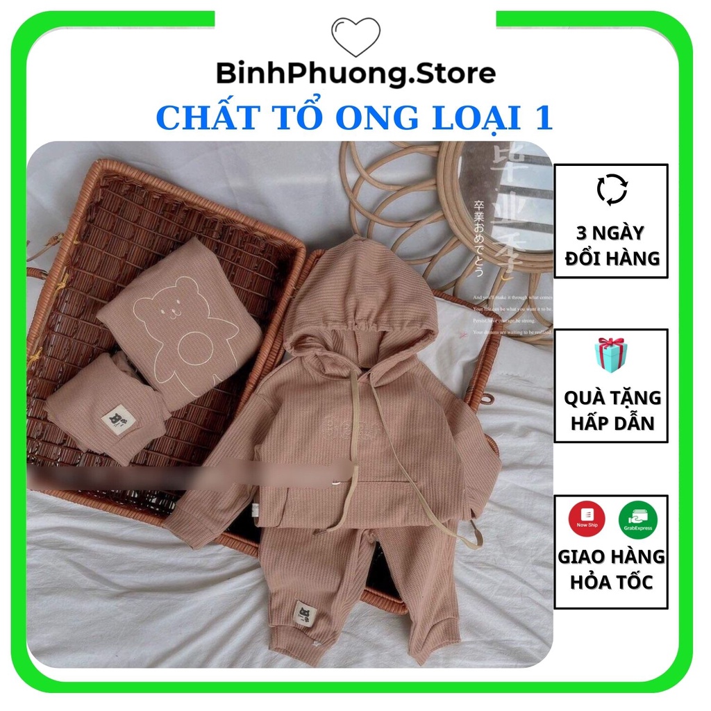 Đồ Bộ Cho Bé Trai Gái, Bộ Quần Áo Len Thu Đông Dài Tay Cho Trẻ Em Bé Trai Gái Tổ Ong Có Mũ 1 2 3 4 Tuổi Binhphuong.Store