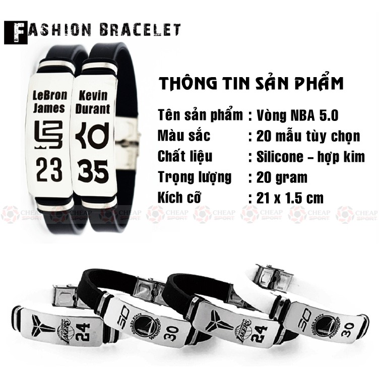 Vòng Tay Bóng Rổ Kim Loại NBA 6.0 Logo Curry Duncan Durant Harden Irving Iverson James Jordan Kobe Leonard Mc.Grady Rose