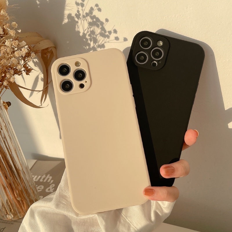 (SIÊU RẺ) Ốp lưng iphone trơn dày dặn cam nổi màu kem, đen 7plus/8/8plus/x/xr/xs/11/12/13/pro/max/plus/promax