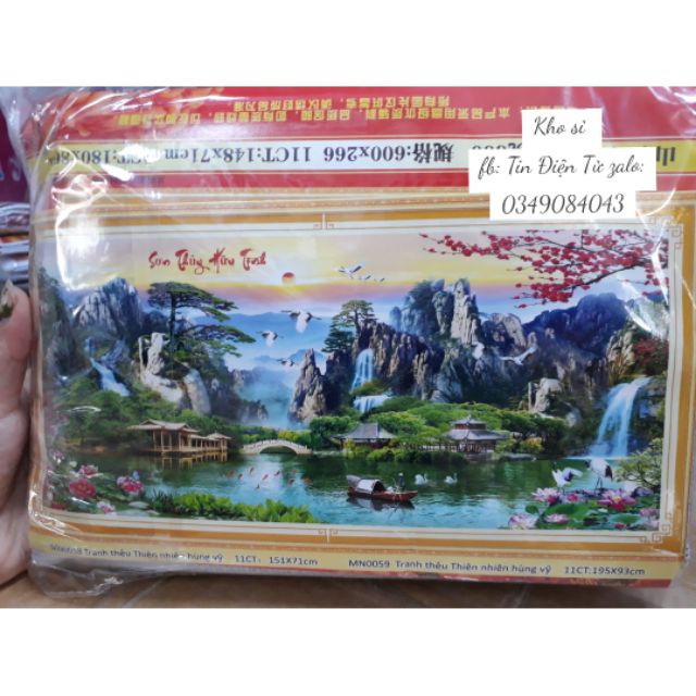 Tranh thêu kín phong cảnh lưu thủy sinh tài MN0058 ( 151 x 71) mn0059 (195×93) /  tranh đính đá Đá Y8233 , y8234 , y8235