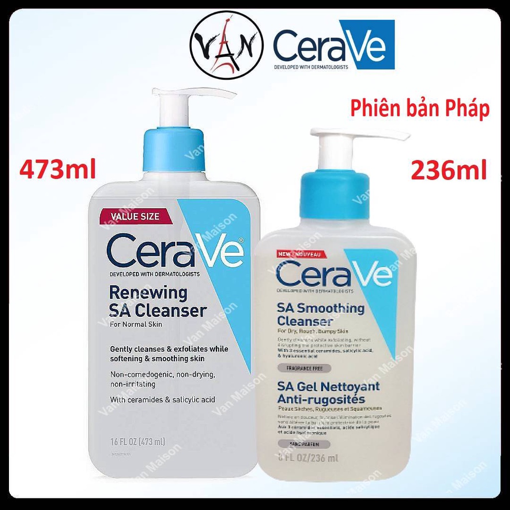 Sữa rửa mặt cerave dạng gel nhẹ dịu dành cho da thường da dầu da mụn da khô da nhạy cảm 236ml 473ml - phiên bản Pháp
