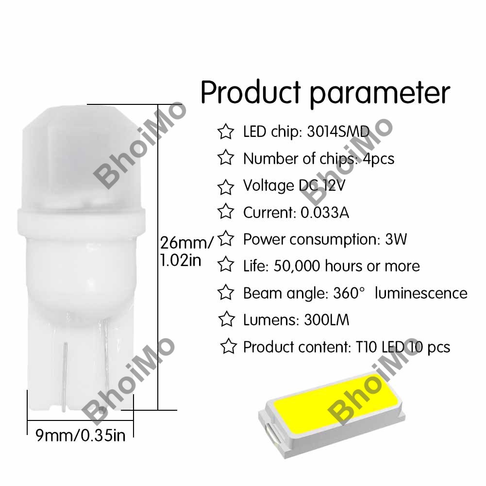 Bóng Đèn Led T10 W5W 194 168 501 4smd 3014 Dc12V Cho Xe Hơi / Xe Máy | BigBuy360 - bigbuy360.vn