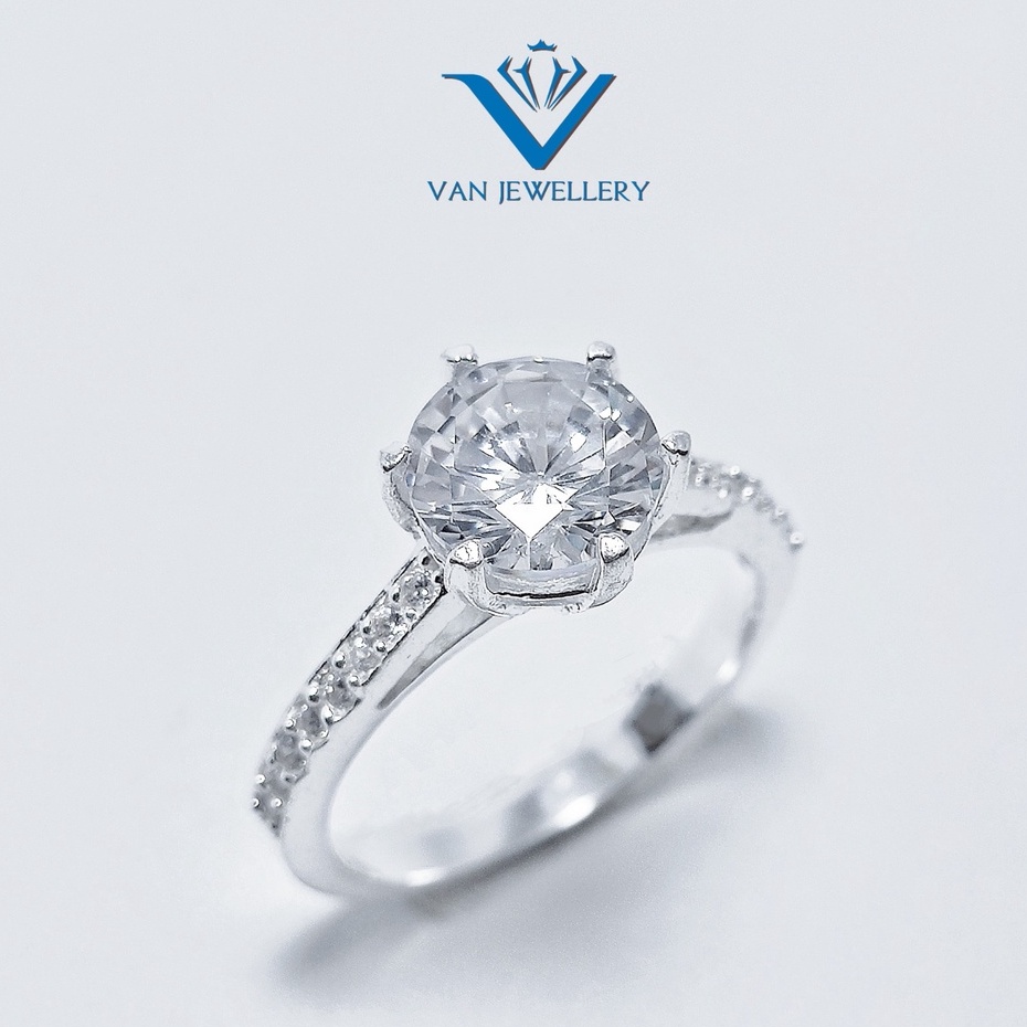 Nhẫn bạc 925 Nhẫn Tiểu Thư sang chảnh nạm kim cương nhân tạo sáng lấp lánh