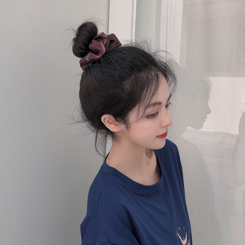 Dây buộc tóc co giãn họa tiết sọc caro phong cách Nhật Bản đáng yêu thời trang cho nữ