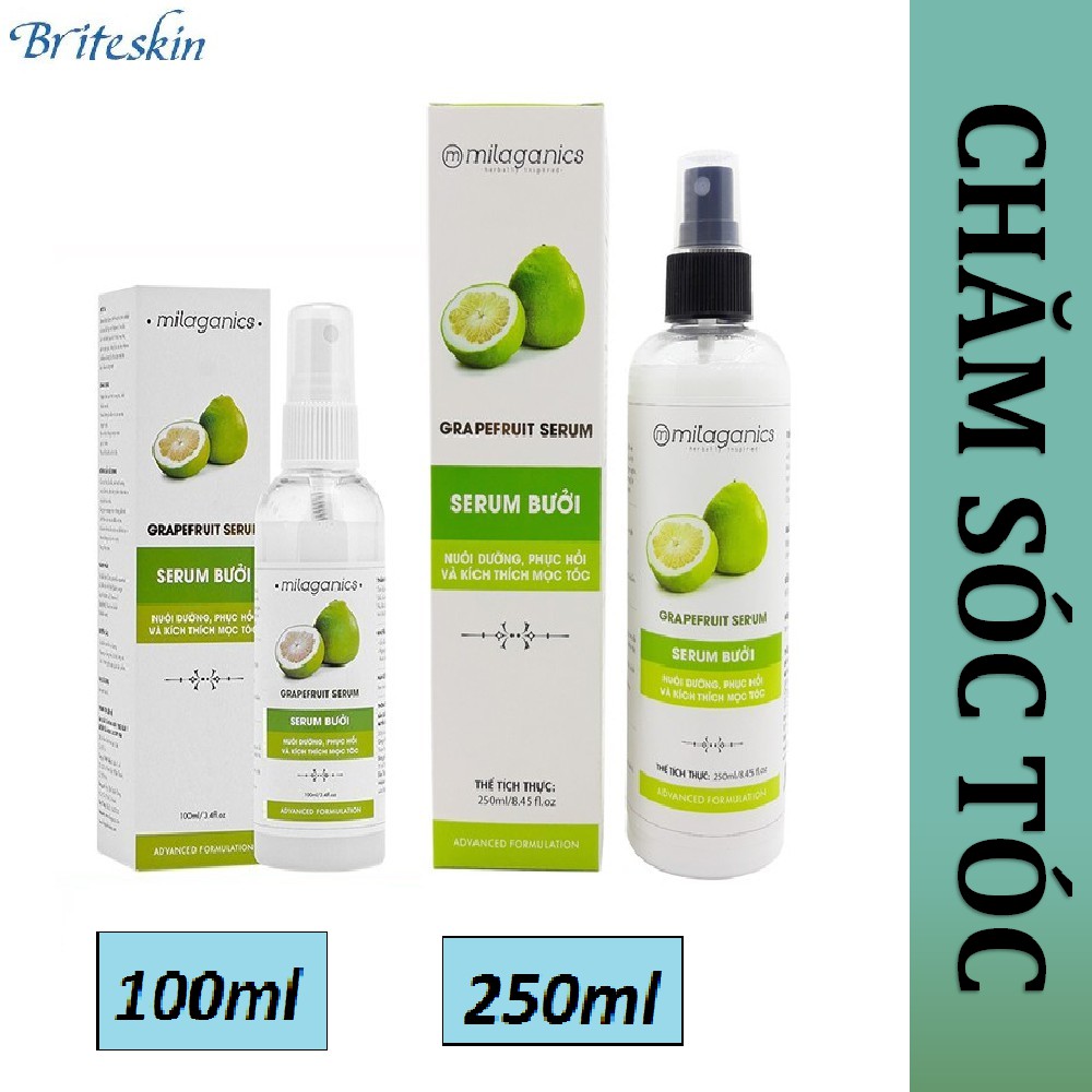 Serum Bưởi Giảm Rụng và Kích Thích Mọc Tóc Milaganics (chai 250ml & Chai 100ml)