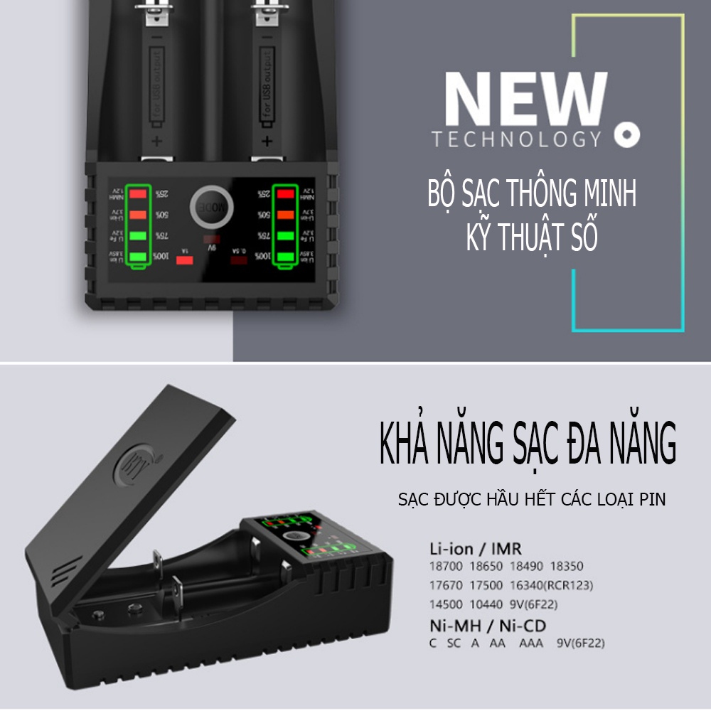 Bộ sạc pin AA 18650 đa năng BTY-V202+ - Có khả năng sạc nhiều loại pin, thay thế sạc điện thoại dự phòng