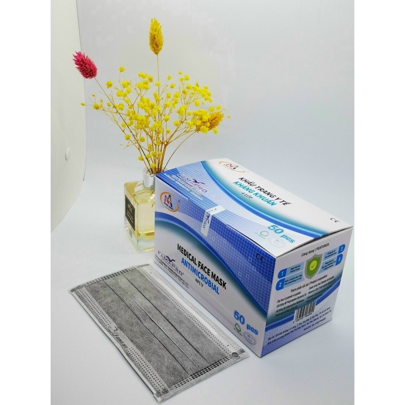 Khẩu trang Y Tế kháng khuẩn 4 lớp FAMAPRO ( màu XÁM ) hộp 50 cái
