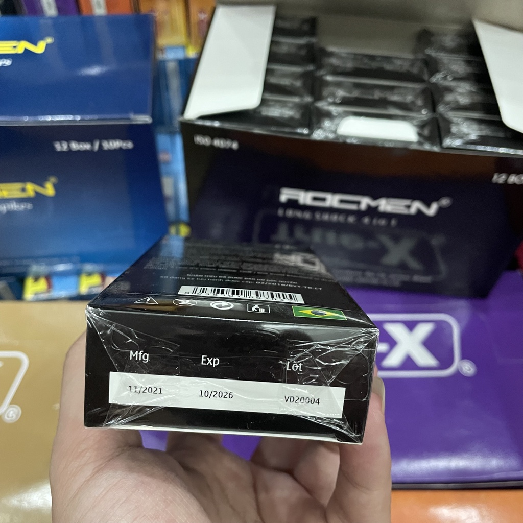 Bộ 3 Bao Cao Su Hộp Rocmen Đen 4in1 Gân Gai Kéo Dài Thời Gian 36 BCS