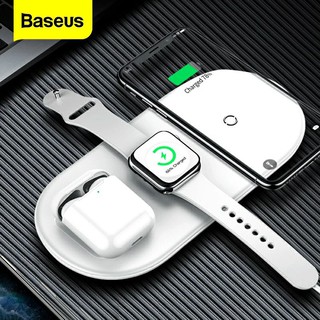 Bộ Sạc Không Dây Baseus 3 Trong 1 Qi Cho Apple Watch 4 3 2 18W, Sạc Nhanh Cho Airpods iPhone Samsung Red Mi Note 9S