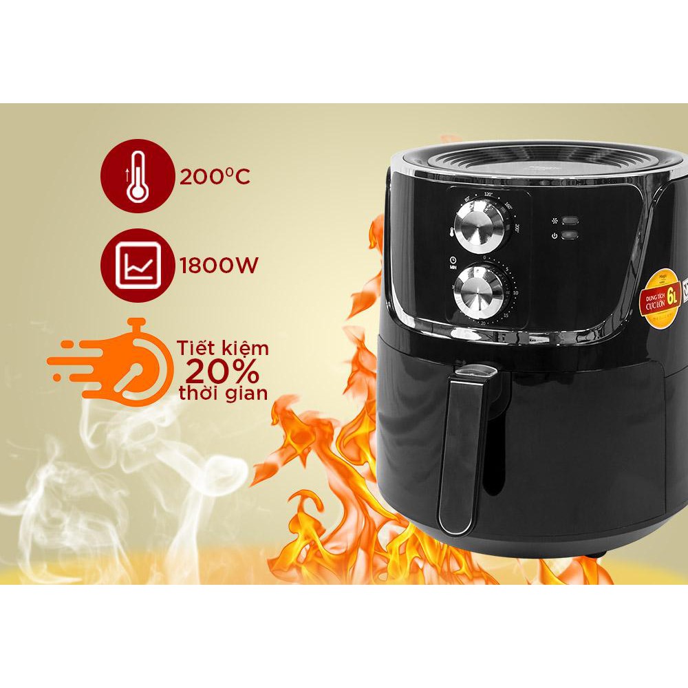 Nồi chiên không dầu MAGIC KOREA A801 6L chống dính công suất 1800W bảo hành 12 tháng màu đỏ tặng kèm giấy nến