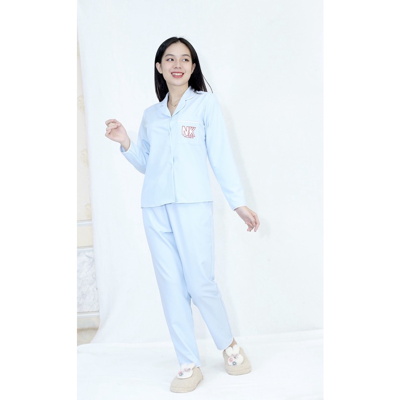 Set đồ bộ Pijama nữ P9 XANH NGỌC in chữ NKK tay dài, quần dài Thoải Mái Nhẹ Nhàng