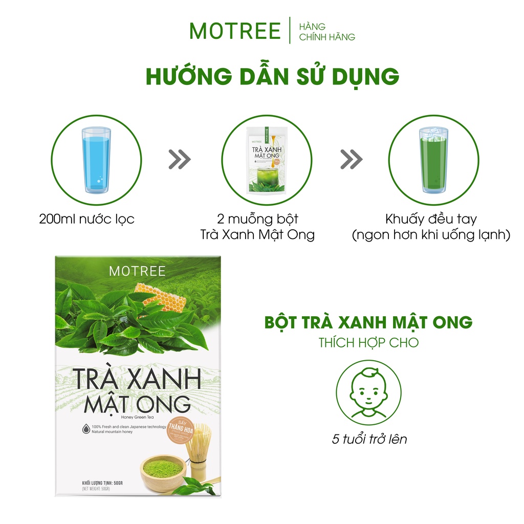 [CHÍNH HÃNG] Bột Trà Xanh Mật Ong Motree, 50gr Detox Thanh Lọc Cơ Thể, Giảm Cân Hiệu Quả, Cải Thiện Mụn , Da Đẹp Mịn Màn