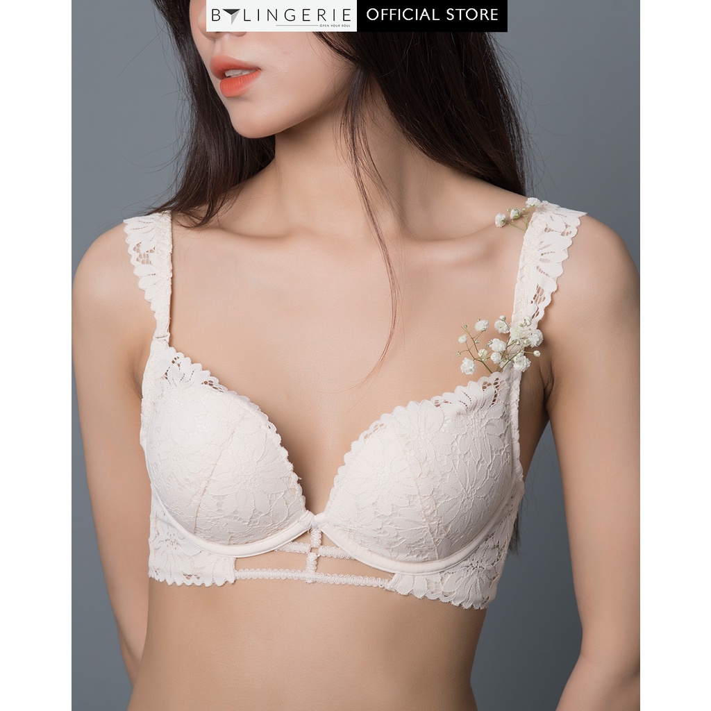 Bộ đồ lót ren nữ BY LINGERIE màu trắng kem không gọng đệm mút dày nâng ngực B229 | BigBuy360 - bigbuy360.vn