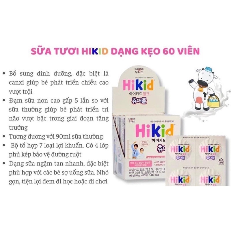 💦💦SỮA TƯƠI HIKID DẠNG KẸO 60 VIÊN NỘI ĐỊA HÀN,HỖ TRỢ TĂNG CHIỀU CAO CHO BÉ💦💦