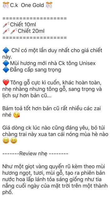 [Mẫu thử] Nước hoa Unisex CK One Gold