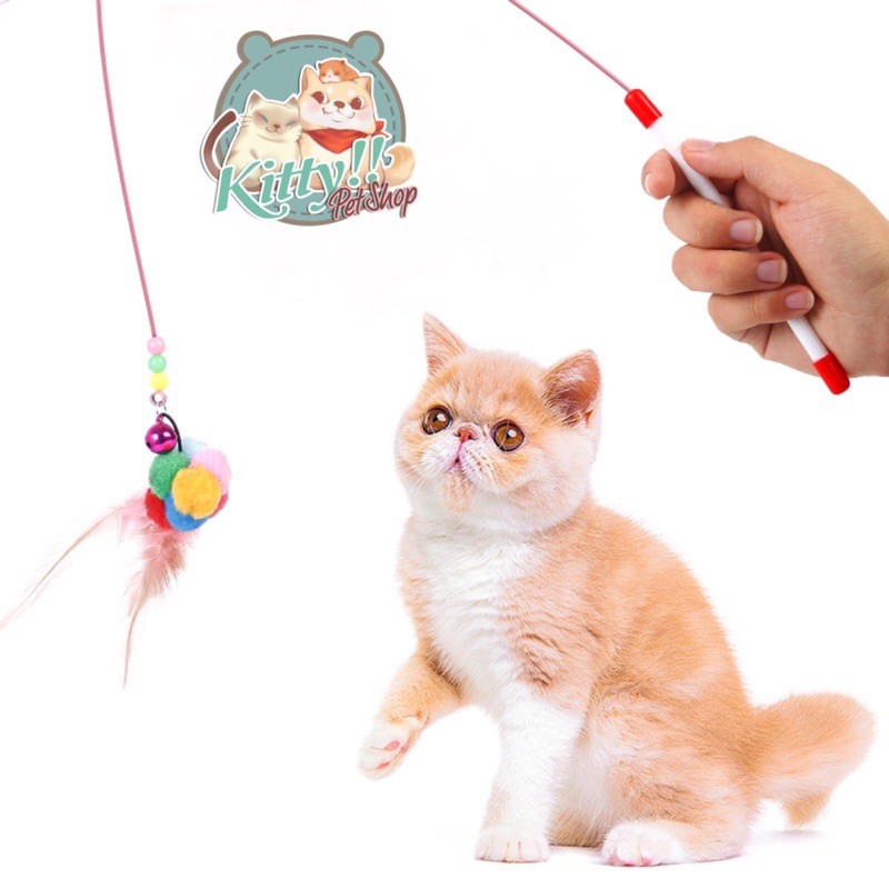 Đồ chơi thú cưng: cần câu dây thép có chuông, đồ chơi tương tác cho chó mèo, cần câu mèo - Kitty Pet Shop