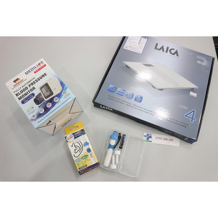 combo máy huyết áp medilife của đức,cân sức khỏe laica ý, máy lấy ráy tai nhật.