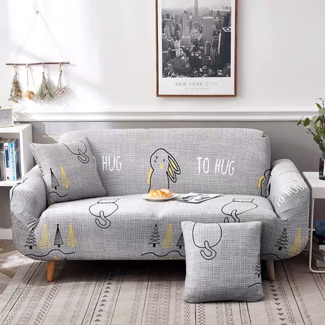 VẢI GA BỌC SOFA hoạ tiết Thỏ baby hug cho ghế sofa L sofa thường