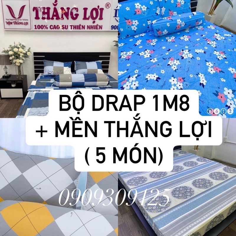 Bộ Drap 1m8 + CHĂN MỀN Thắng Lợi cao cấp chuẩn logo thoáng mát cotton (ga giường 5 món)