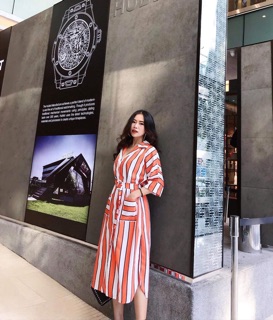 VÁY SỌC MIDI KÈM BELT